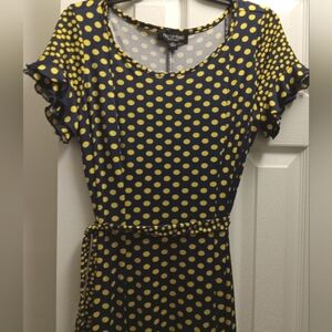 Women's Gold and Navy Blue Polka Dotted Dress by